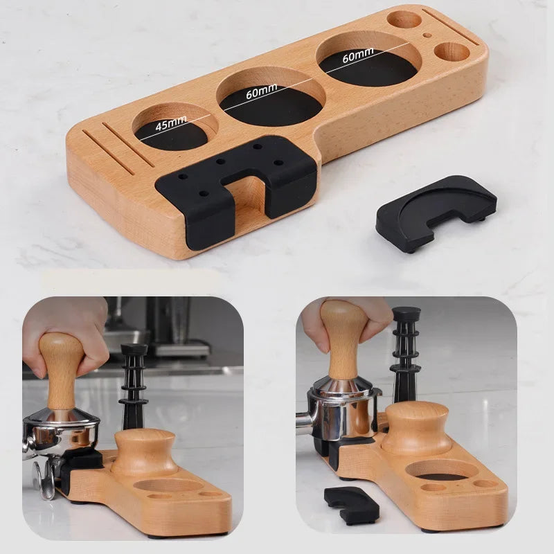 Afralia™ Wooden Coffee Tamper Stand Portafilter Organizer Espresso Lever Tool Holder