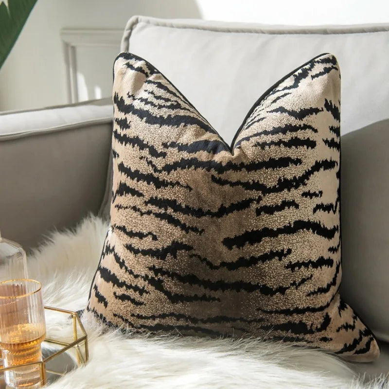 Afralia™ Tiger Pattern Flocked Velvet Cushion Cover - High-End Leopard Design