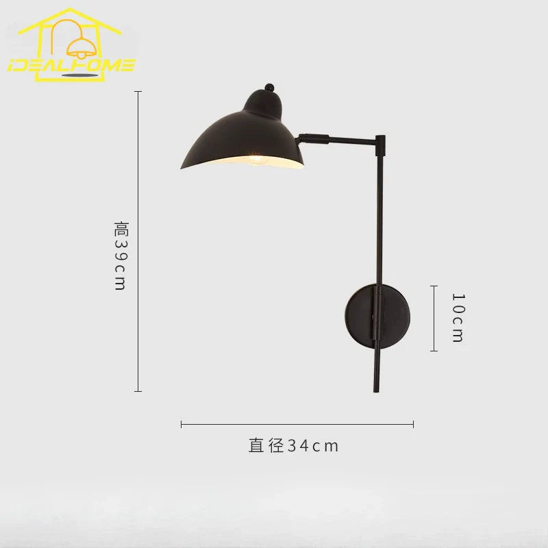 Afralia™ Rotatable LED Wall Lamp E27 Black Bedroom Living Room Study Staircase Corridor
