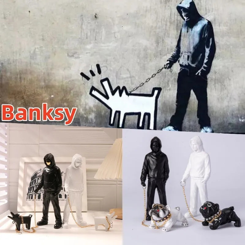 Afralia™ Dog Sculpture Banksy Statue Modern Pop Art Decor Living Room Office Shelf