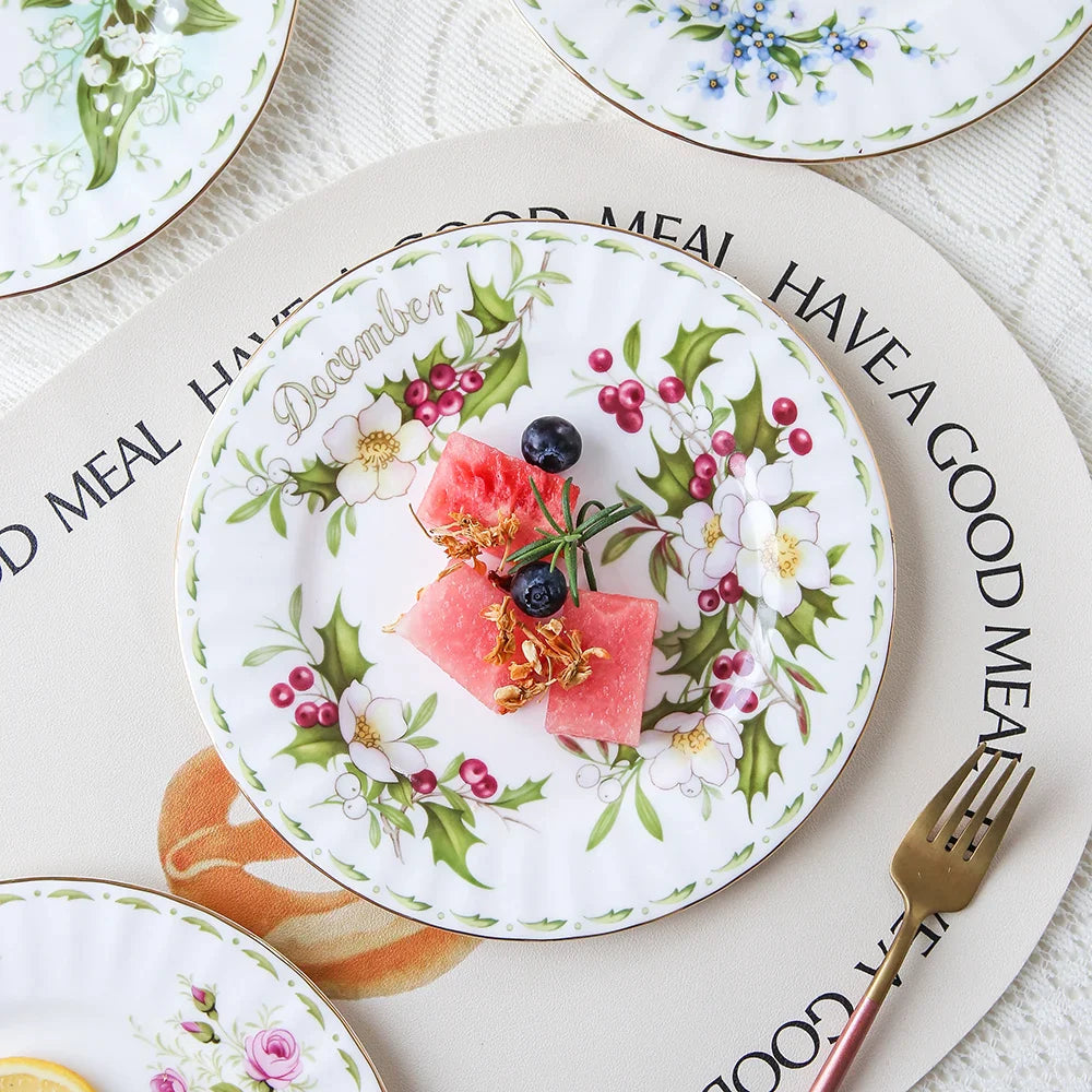 Afralia™ Vintage Flower Bone China Service Plate for Kitchen