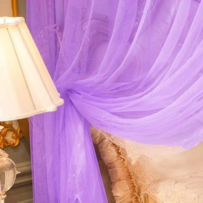 Afralia™ Mosquito Net Canopy for Queen Double Bed - Lace Pleated Embroidery Square