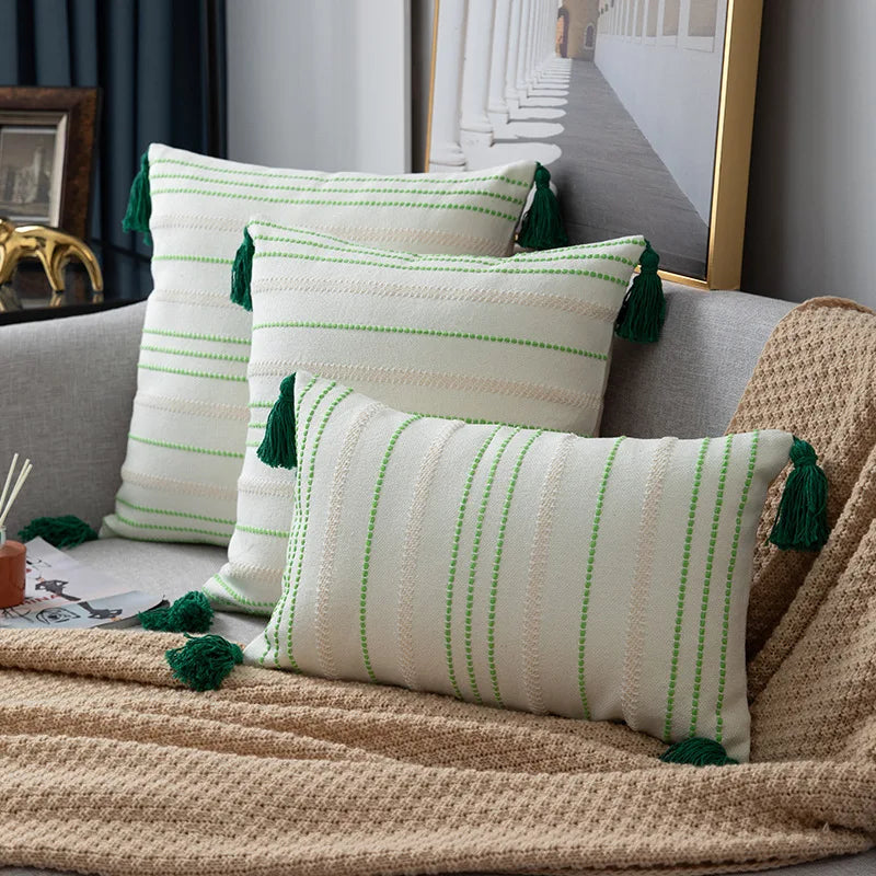 Afralia™ Green Black Stripe Crochet Cushion Cover 50X50CM