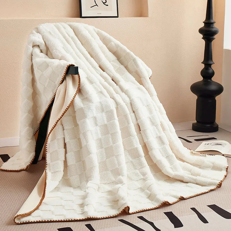 Afralia™ Luxury Teddy Rabbit Checkered Blanket: Double-Sided Velvet Sofa Cover