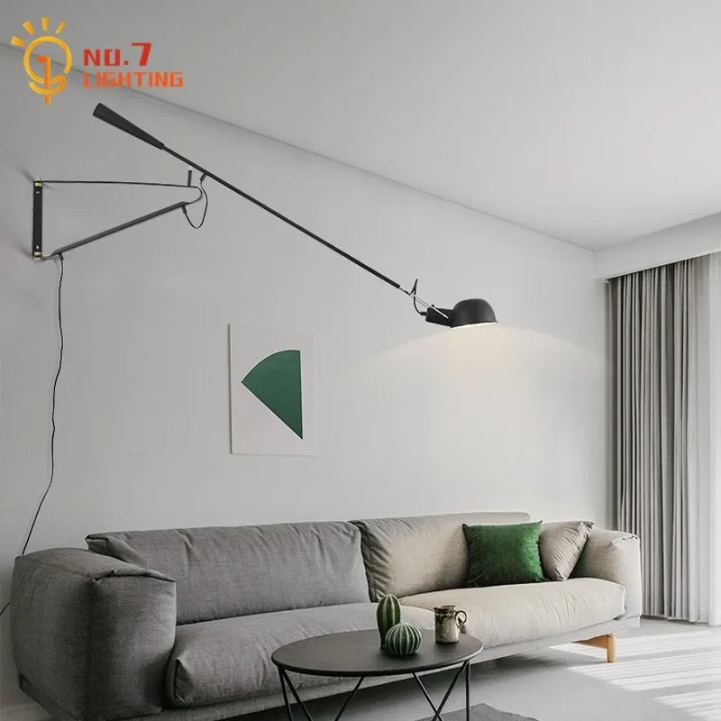 Afralia™ Adjustable LED Wall Lamp Swing Arm Modern Light Fixture Black/White for Living Room
