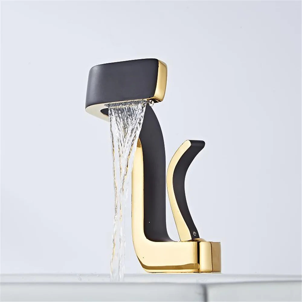 Afralia™ Modern Black Gold Basin Faucet - Brass Bathroom Mixer, Hot & Cold Elegant Crane