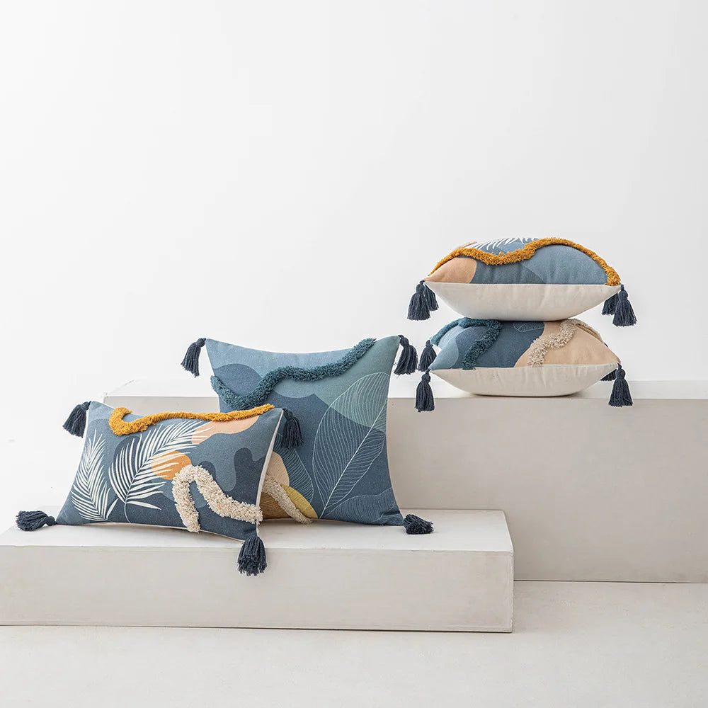 Afralia™ Morandi Blue Tufted Cushion Cover: Nordic Simplicity Printed Decor for Sofa