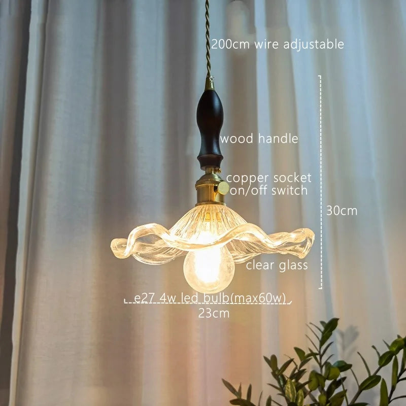 Afralia™ Japanese Style Green Glass LED Pendant Chandelier for Home Decor