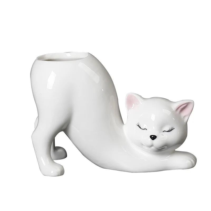 Afralia™ Cat Tail Succulent Planting Porcelain Vase - Cute Cartoon Cat Flowerpot