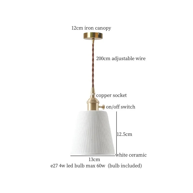 Afralia™ Patterned Ceramics LED Pendant Lights Vintage Copper Hanging Lamp
