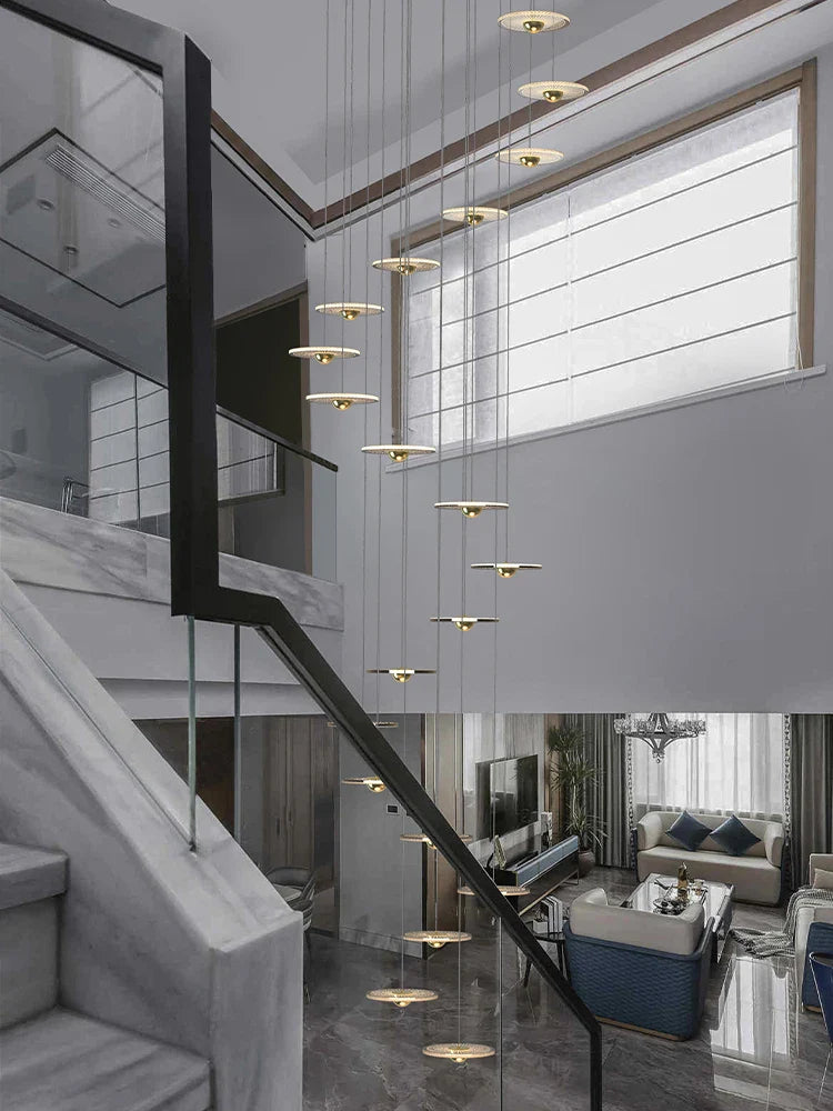 Afralia™ LED Chandelier for Revolving Staircase | Loft Villa Ceiling Hanging Lamp