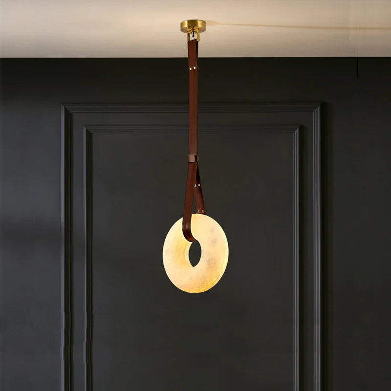 Afralia™ Marble Ring Leather Belt LED Pendant, Hanging Lamps for Home Decor
