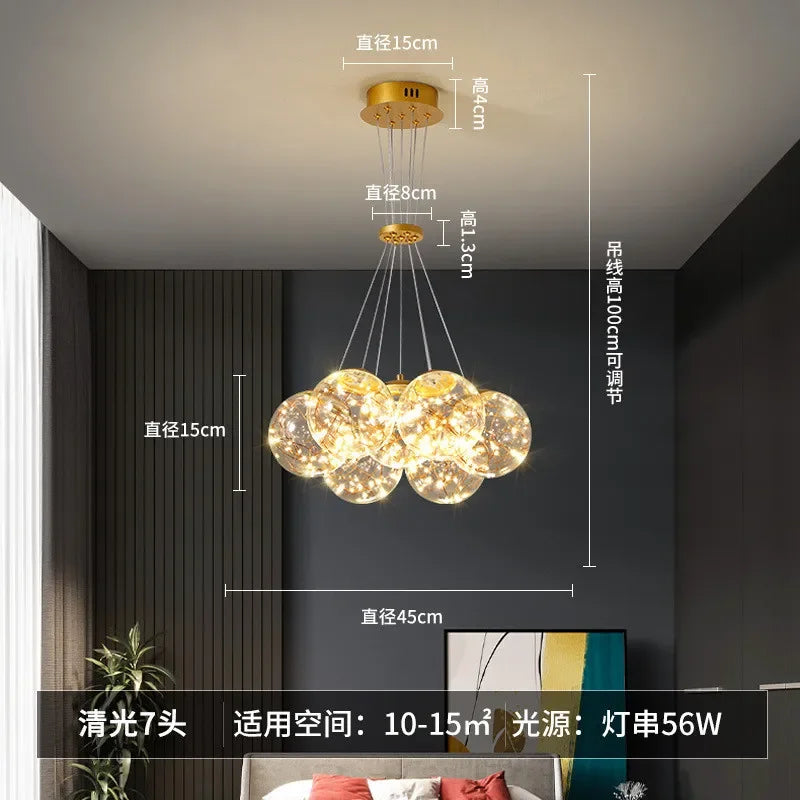 Afralia™ Nordic Glass Chandelier: Soot Amber Clear Light Fixture for Home Decor