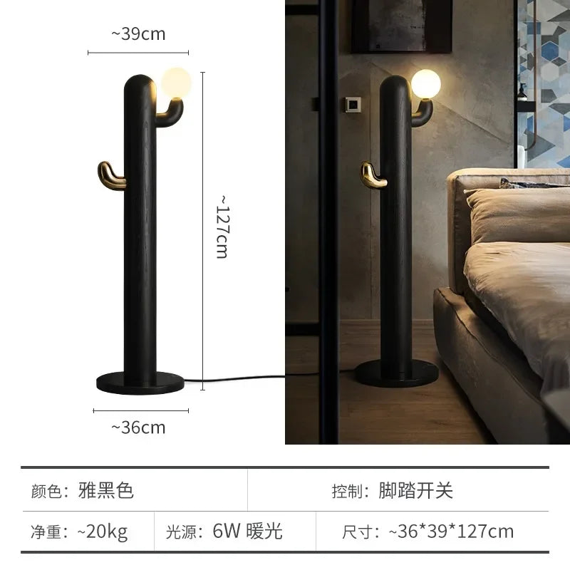 Afralia™ Modern Copper Wood Cactus Floor Lamp for Stylish Home Decor