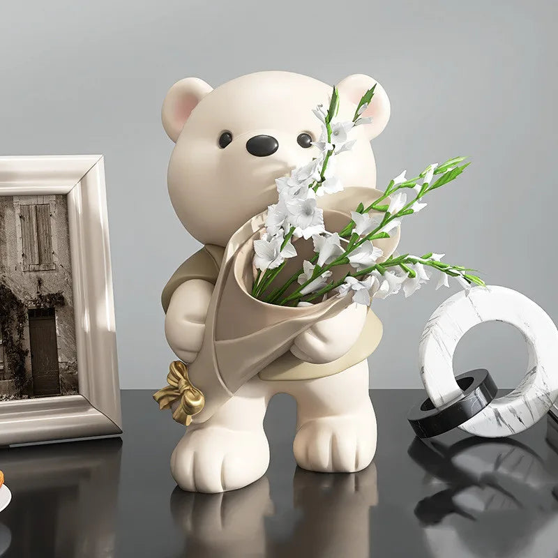 Afralia™ Nordic Bear Resin Storage Vase: Elegant Home Decor Figurine for Living Room & Hallway