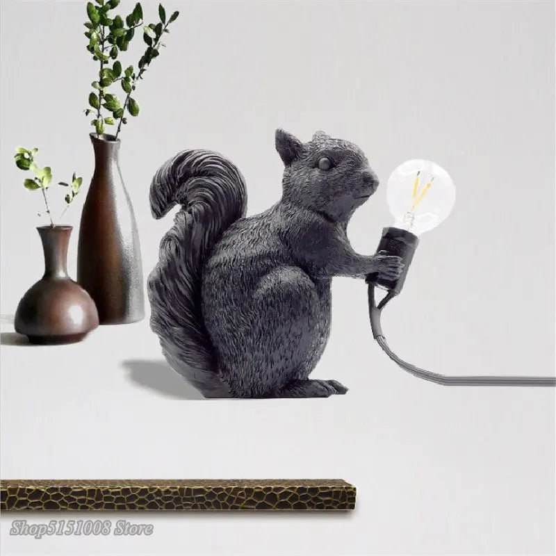 Afralia™ Squirrel Resin LED Table Light Mini Night Lamp for Home Decor