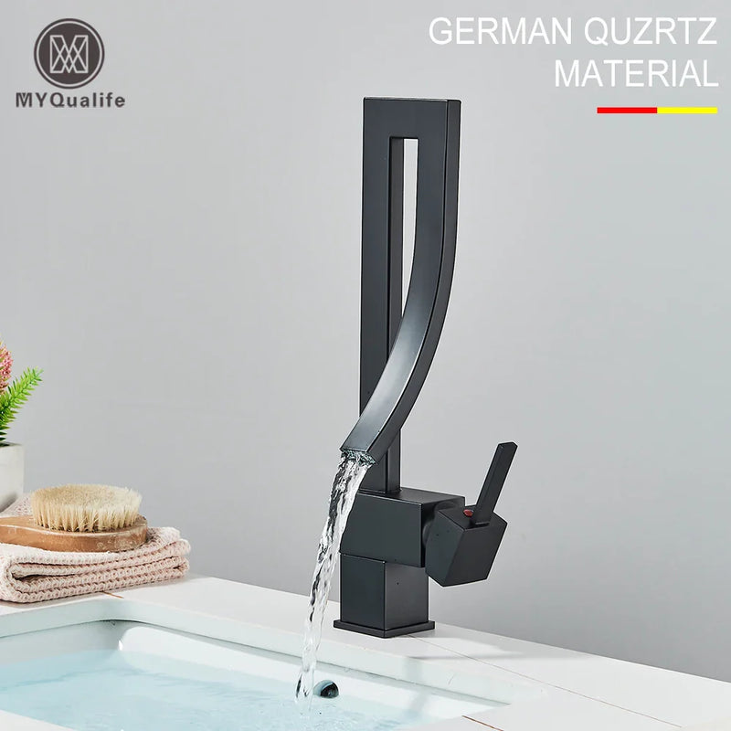 Afralia™ Black Brass Waterfall Basin Faucet with Single Handle Mixer Tap