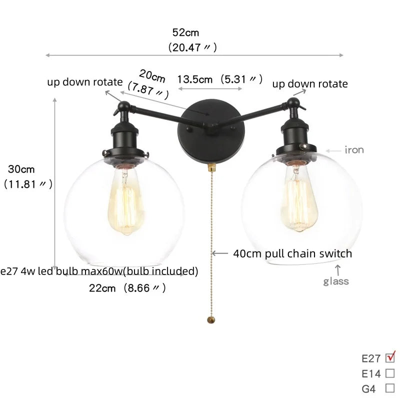 Afralia™ Black LED Wall Lamp Sconce Industrial Loft Vintage Bathroom Mirror Light