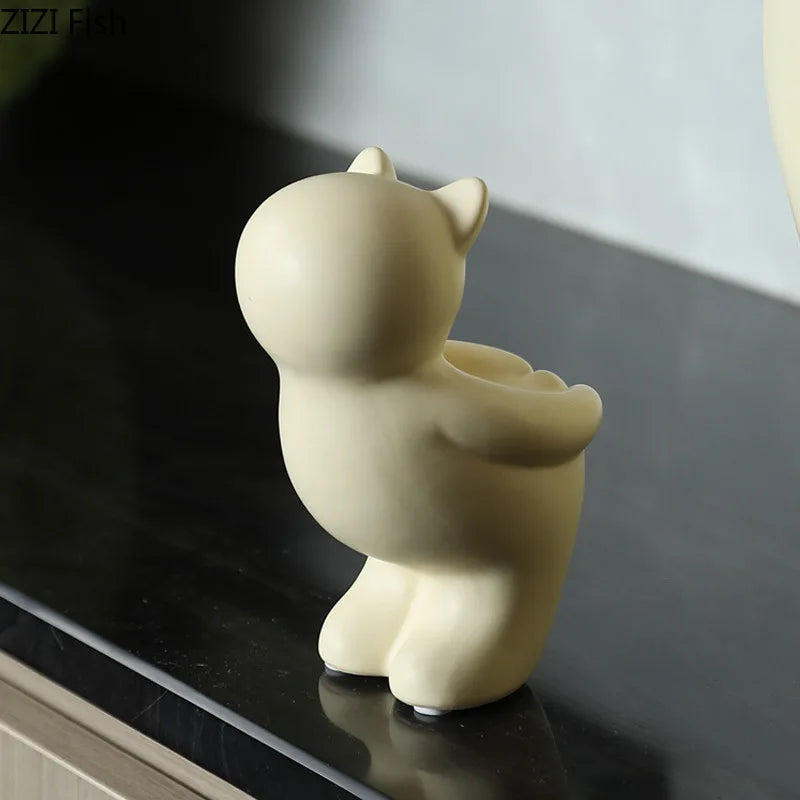Afralia™ Yellow Yoga Cat Candle Holder Ceramic Aroma Diffuser Home Decoration