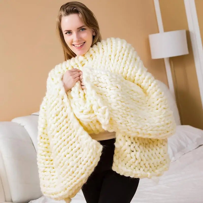 Afralia™ Wool Knit Newborn Blankets for Photography Props, Handwoven Thick Blankets for Spring-Autumn