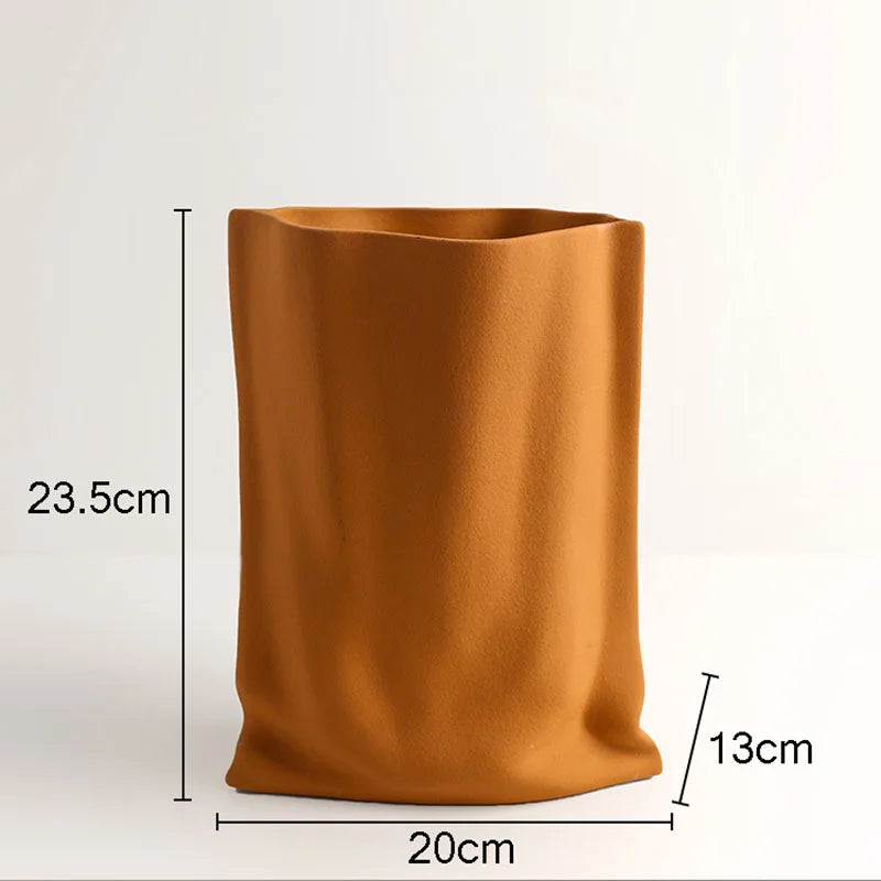 Afralia™ Silver Ceramic Vase Pleated Decoration Modern Home Decor Flowers Pots