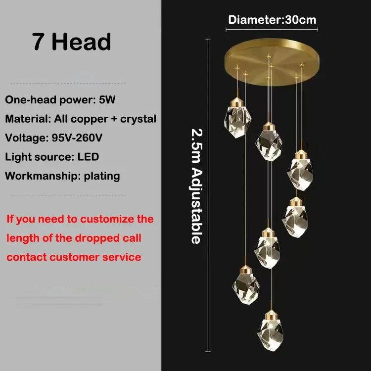 Afralia™ Crystal Chandelier Stair Light Modern Luxury Villa Pendant Fixture Home Decor
