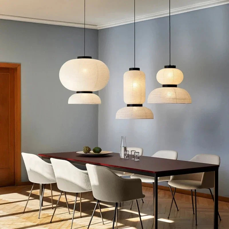 Afralia™ Wabi Sabi Rice Paper Chandelier Pendant Lamps | Japan Style LED Ceiling Light