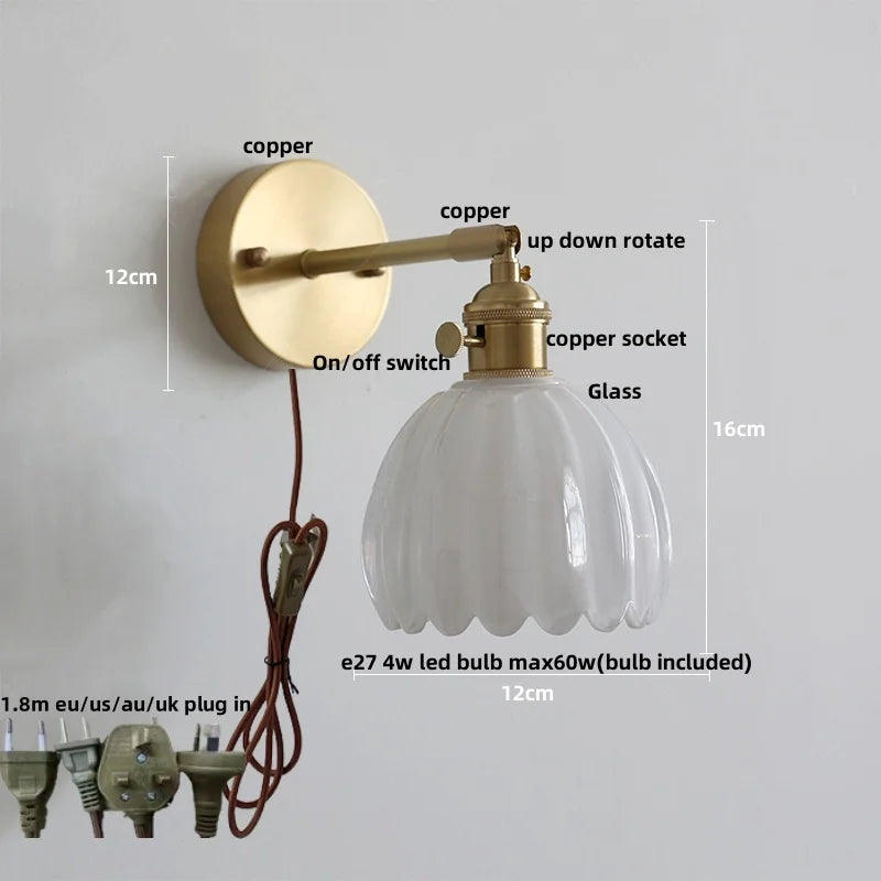 Afralia™ Glass Copper Knob Switch LED Wall Sconce - Modern Nordic Design