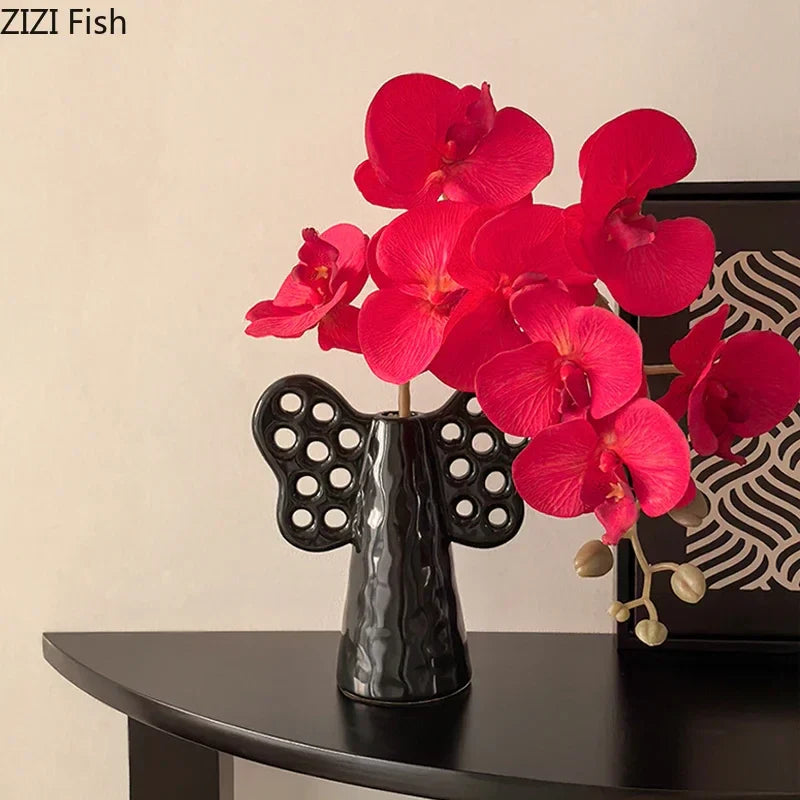 Afralia™ Elephant Ceramic Vase with Artificial Flowers for Home Decor