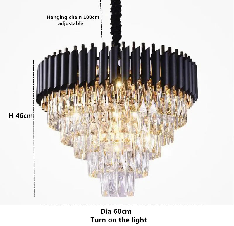 Afralia™ Gold Black Crystal Chandeliers LED Ceiling Light for Luxe Living & Hospitality