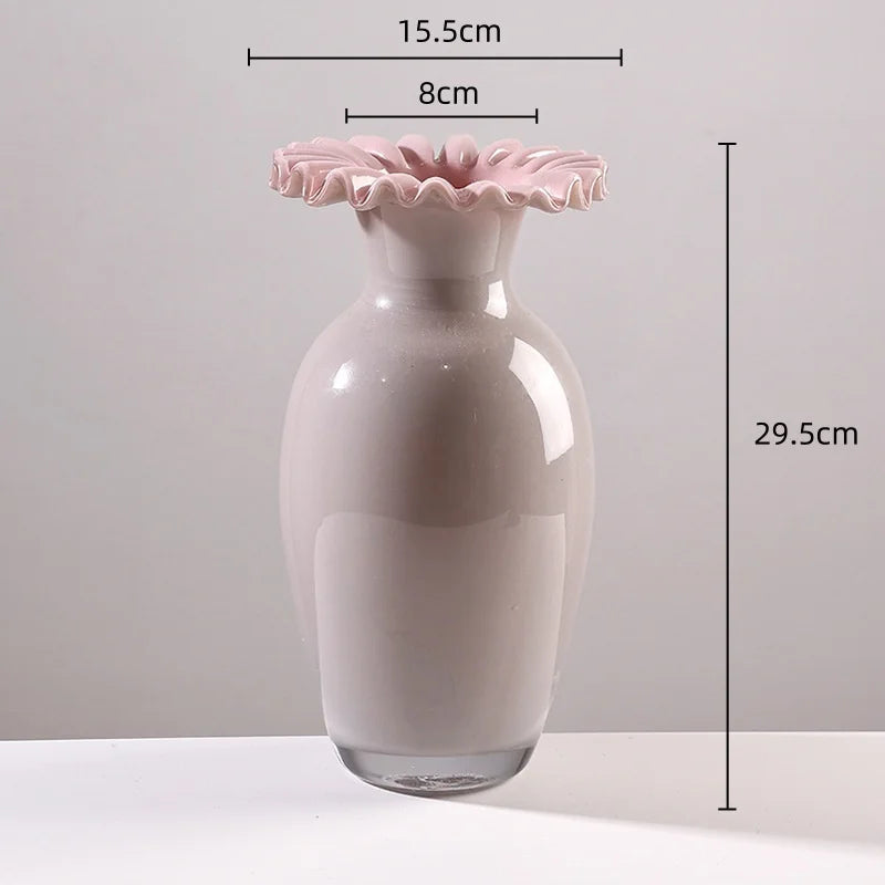 Afralia™ Pink Glass Vase Lace Flower Arrangement Hydroponics Terrarium Home Decor