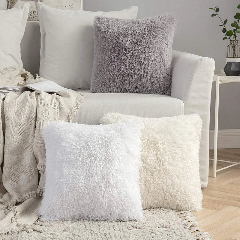 Afralia™ Shaggy Fur Cushion Cover 43x43cm in White Pink Gray for Home Decor