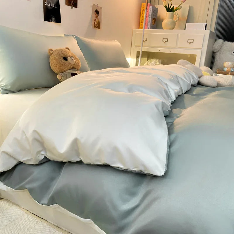 Afralia™ Double Color Blocked Ice Silk Bedding Set for Light Luxury Summer Comfort