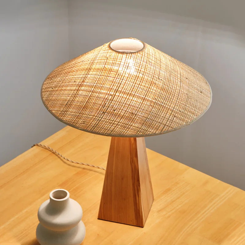 Afralia™ Vintage Japanese Style Solid Wood Desk Lamp for Study and Bedroom