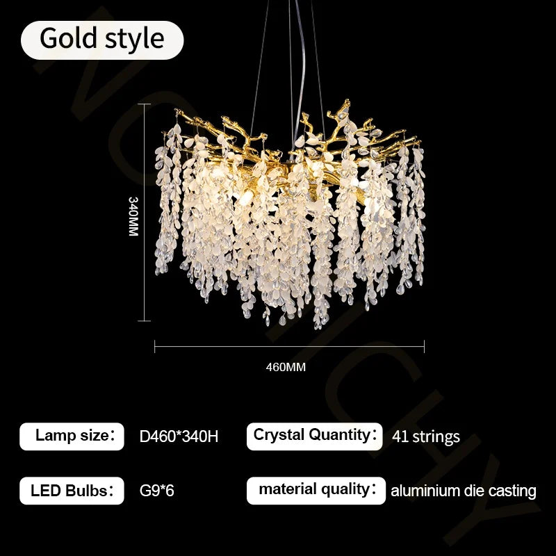 Afralia™ Crystal Branch Chandelier Gold  Living Dining Room Bedroom Foyer Bordeaux Crystal Ceiling Chandelier