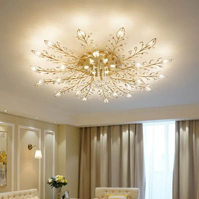 Afralia™ Modern Leaves Crystal Ceiling Lamp LED Fixture for Living Room, Bedroom, Kitchen