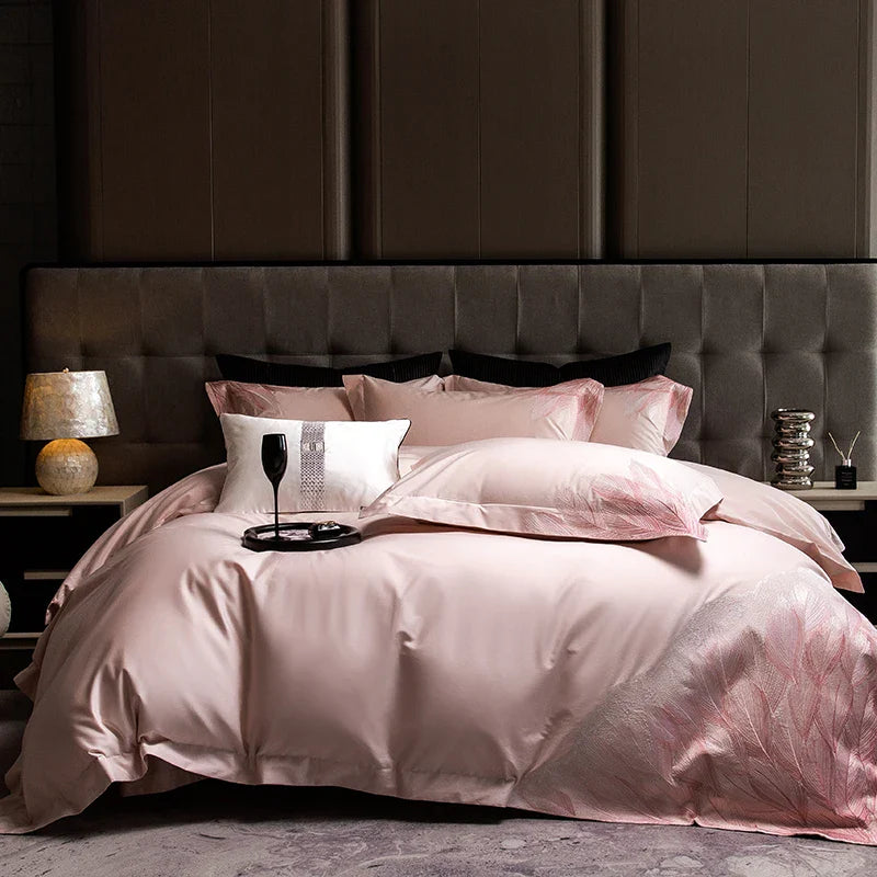 Afralia™ Luxury Feather Embroidery Bedding Set in 1000TC Egyptian Cotton, Queen King Size