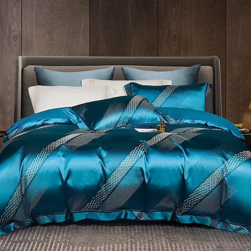 Afralia™ 1000TC Egyptian Cotton Satin Jacquard Patchwork Bedding Set - Full Queen King Size