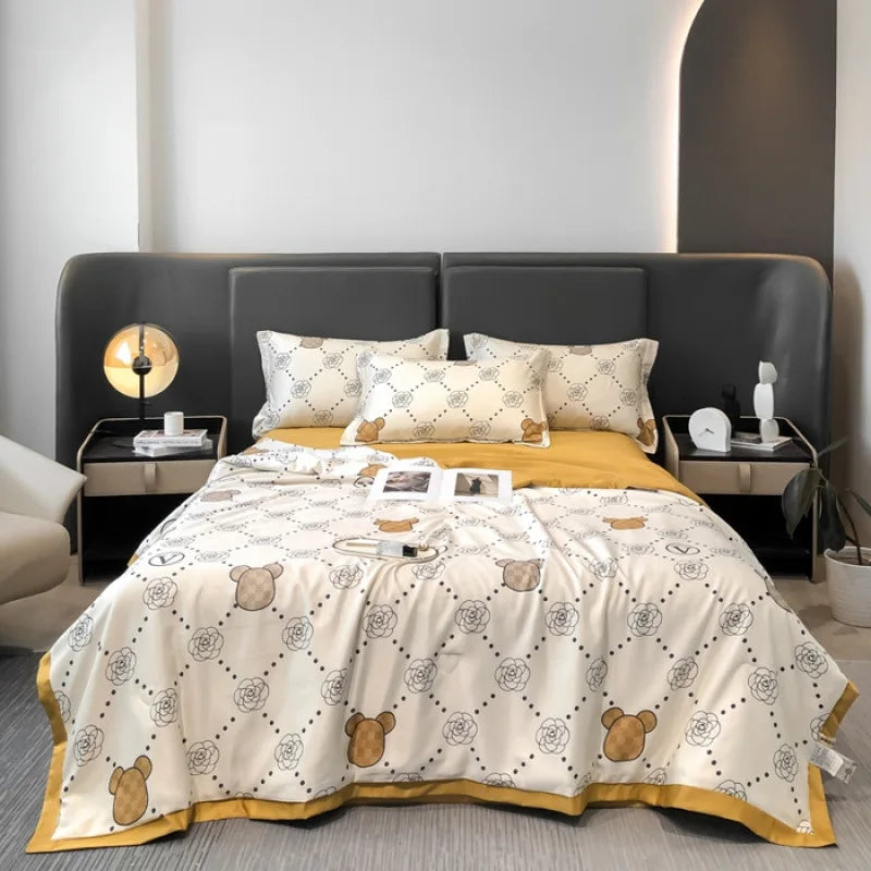 Afralia™ Tie-Dye Floral Satin Blanket Comforter: Super Soft Cooling Quilt for Bedding