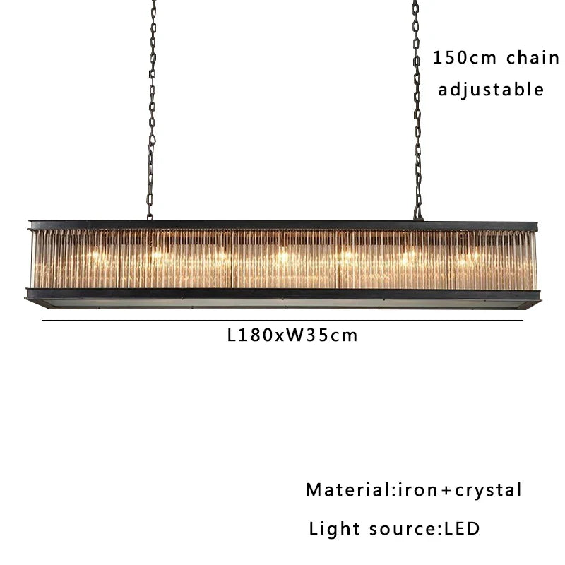 Afralia™ Black Crystal Glass Rectangle Chandeliers for Dining Room - Luxury Retro Hanglamp