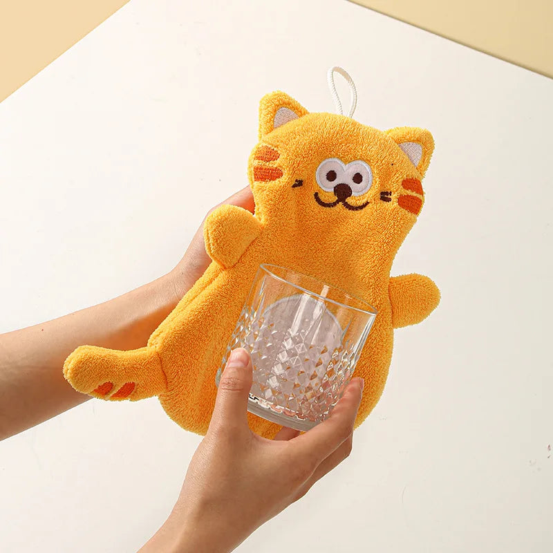 Afralia™ Cartoon Cat Coral Velvet Hand Towels: Soft, Cute, Quick Dry Bath Towels