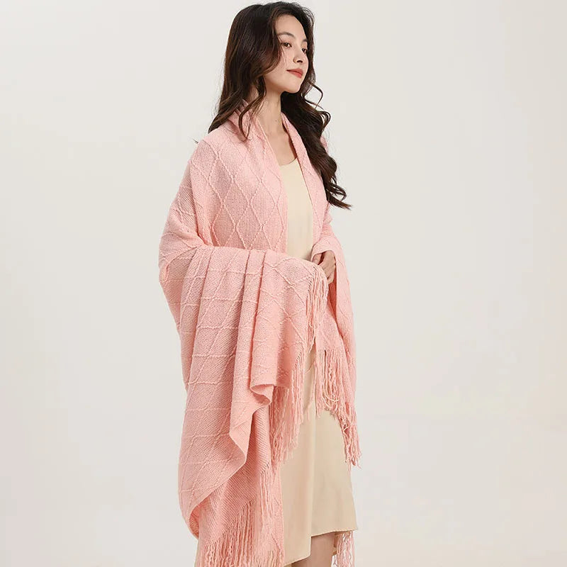 Afralia™ Knitted Diamond Blanket: Versatile Solid Shawl for Home, Office, Travel