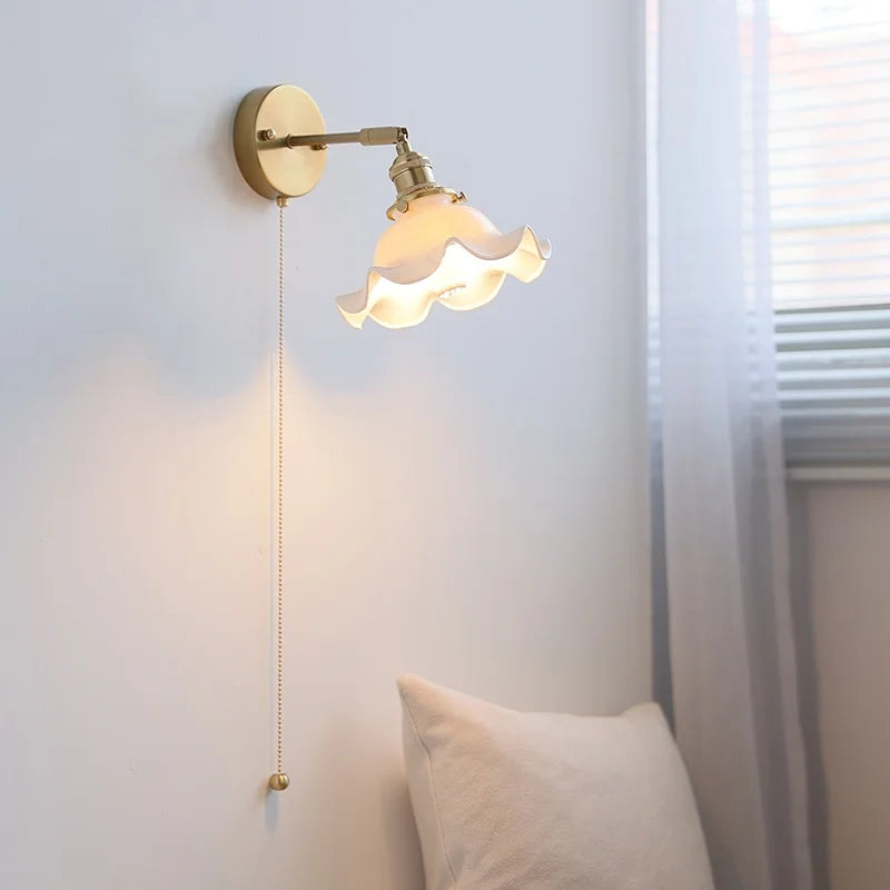 Afralia™ Ceramic LED Wall Lights | Pull Chain Switch | Bedroom Mirror Fixture