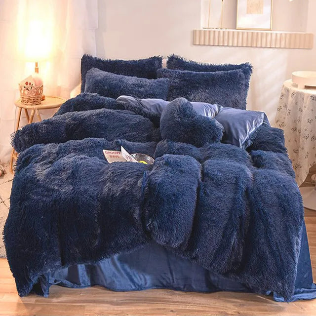 Afralia™ Plush Duvet Cover Set with Sheet Pillow Covers Luxury Winter Bedding