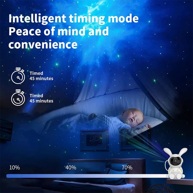 Afralia™ Galaxy Bunny Astronaut Projector: Moon and Star Night Light for Children