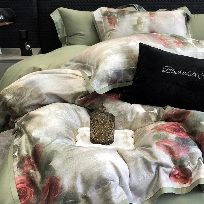 Afralia™ Vintage Rose Print Bedding Set: Duvet, Bed Sheet, Pillowcases