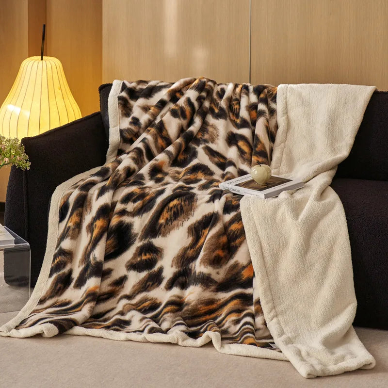 Afralia™ Luxe Leopard Rabbit Fur Blanket: Cozy Office & Sofa Throw, Skin-Friendly & Multi-Functional