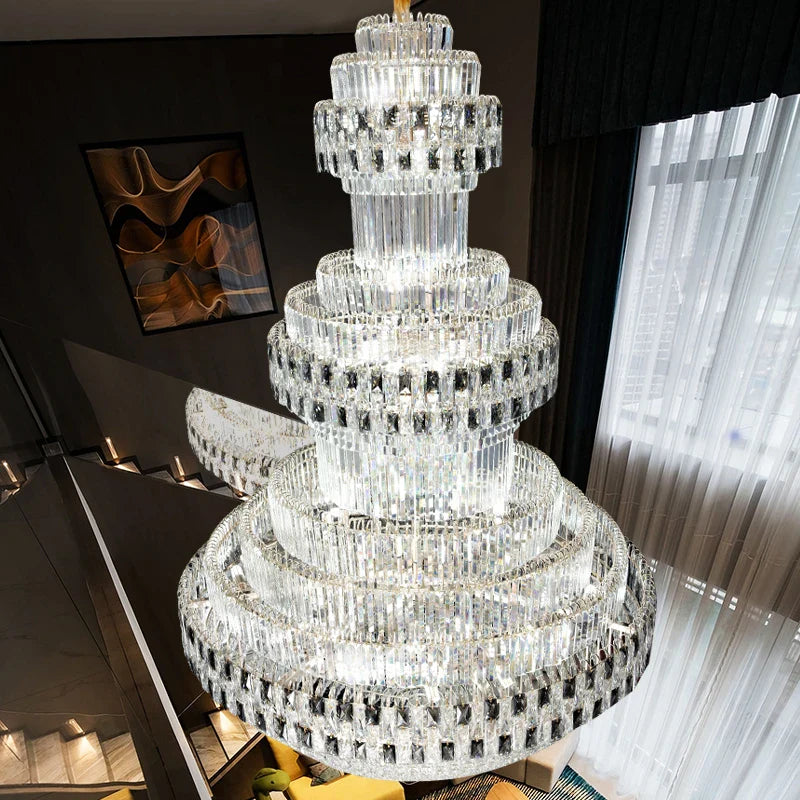 Afralia™ Crystal Chandelier Luxury Duplex Building Hollow Luxury Lamp