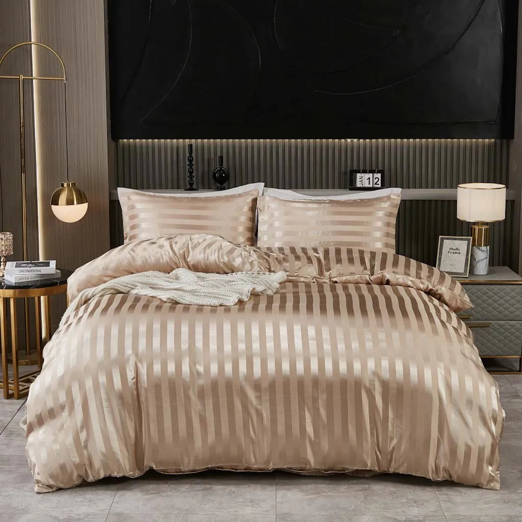 Afralia™ Satin Striped Silk Comforter Cover | High-End Queen King Bedding | Solid Color Luxe Duvet