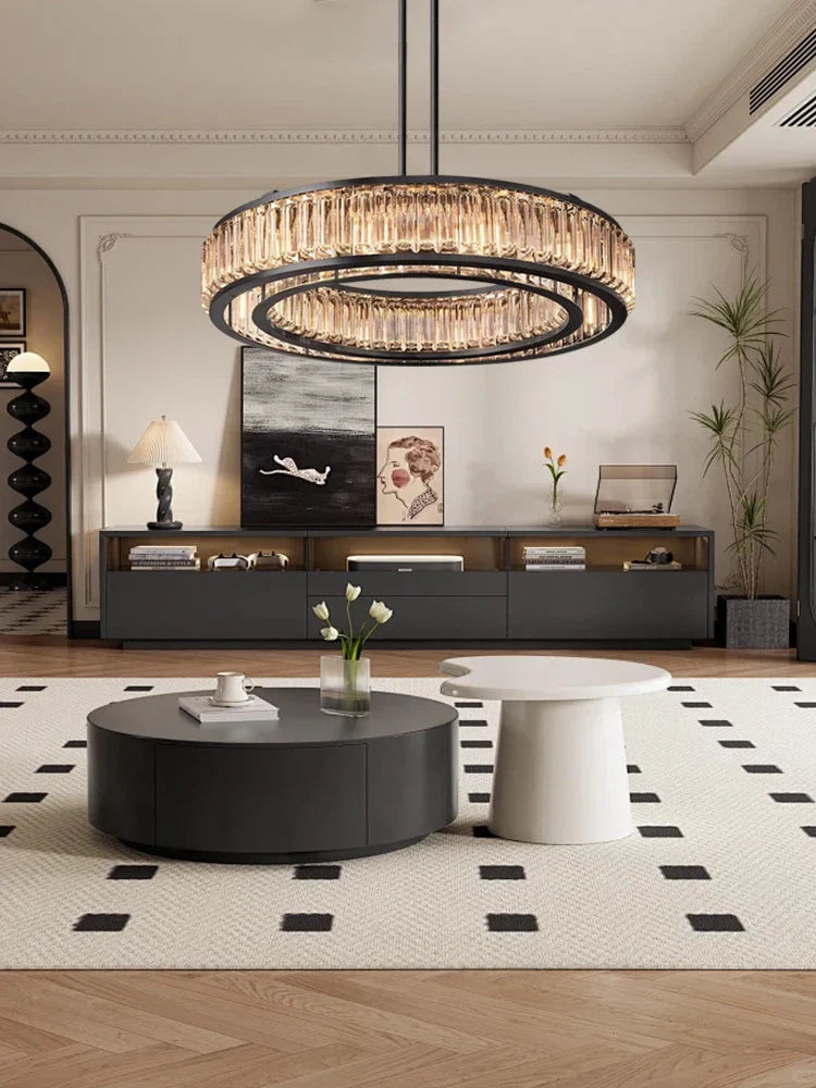 Afralia™ Luxury Black Crystal Chandelier for Elegant Living Room Lighting
